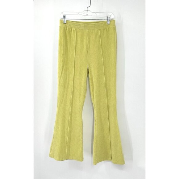 AERIE pants flare pull on elastic waist lounge ribbed gym neon yellow short M - Picture 1 of 10